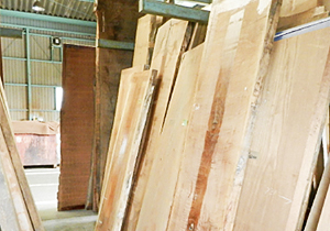 倉庫に並ぶ多種多様な木材
